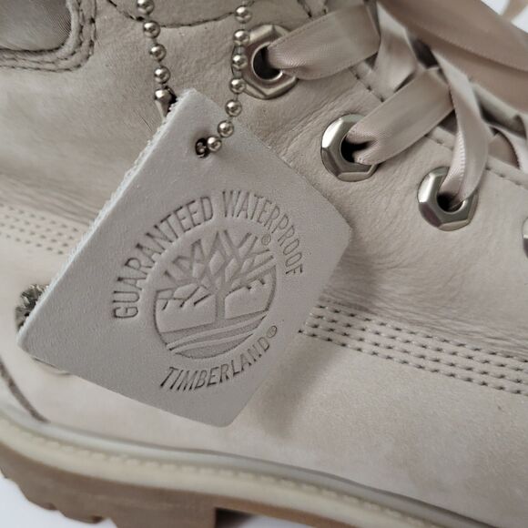 TIMBERLAND Boots Womens 9.5 6 Inch Premium Waterproof Leather Taupe Beige - Picture 2 of 12